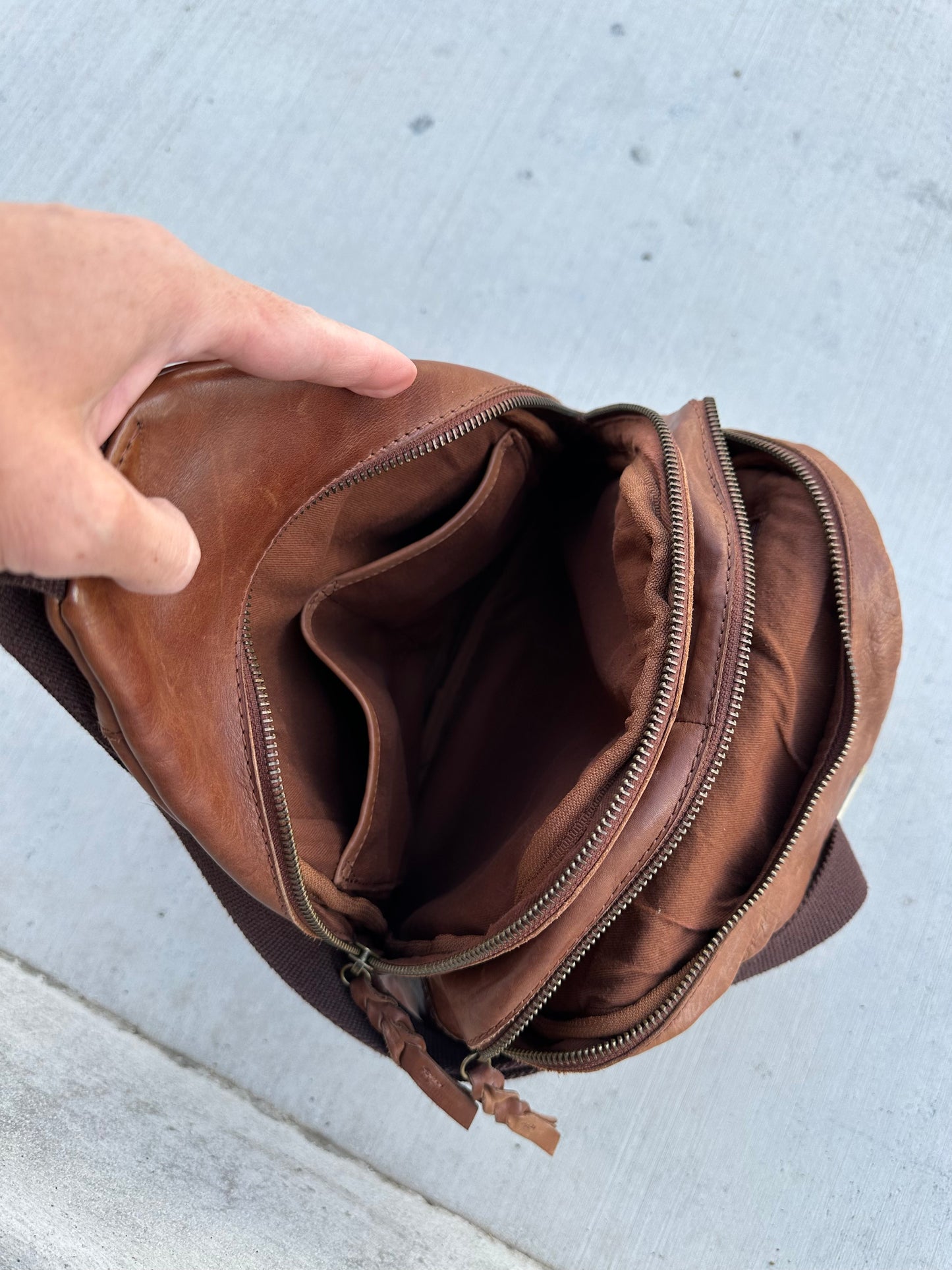 Leather/ cotton backpack