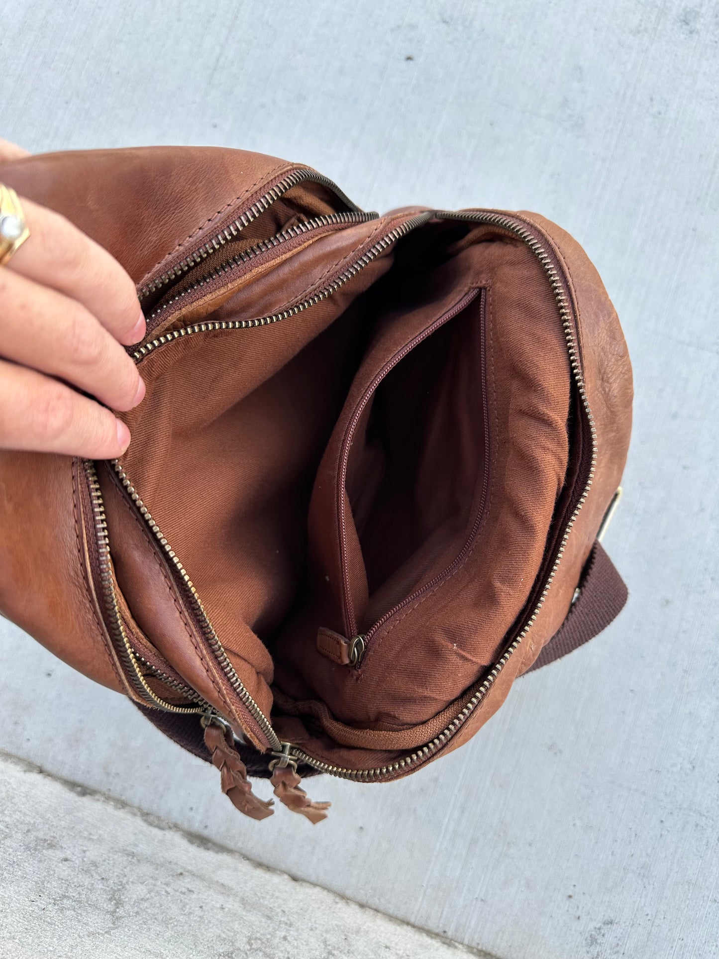 Leather/ cotton backpack