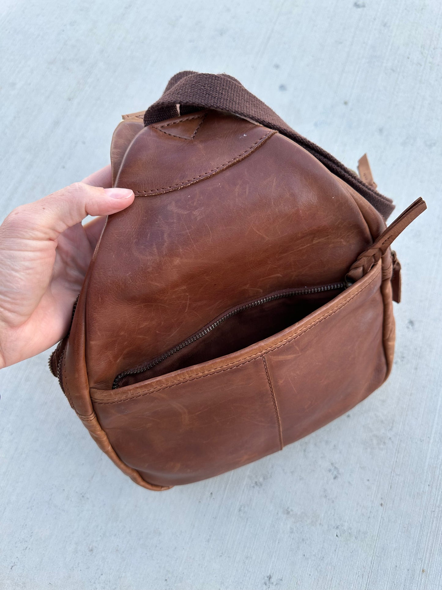 Leather/ cotton backpack