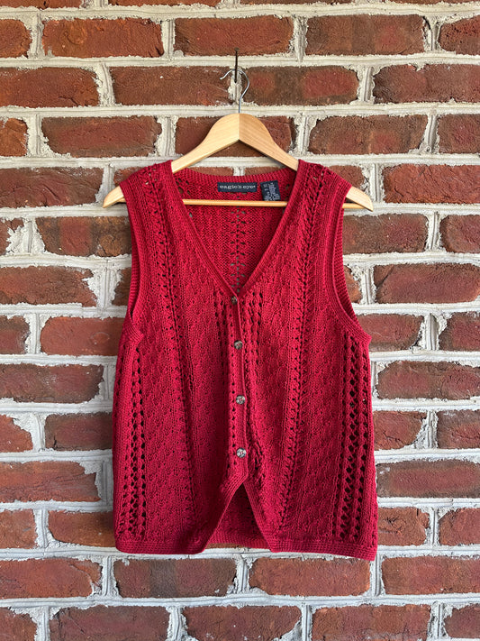 Red Knit Button Vest